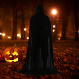 Maxbell 3xVelvet Hooded Cloak Long Robe Witch Capes Halloween Costume 170cm Black