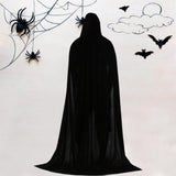 Maxbell 3xVelvet Hooded Cloak Long Robe Witch Capes Halloween Costume 170cm Black