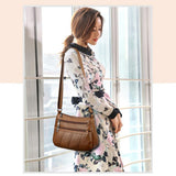 Maxbell 3xLadies Cross Body Bag PU Leather Messenger Bag Shoulder Handbag Long Strap Brown