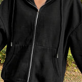 Maxbell 4xWomen's Solid color Cotton Blend Zipper Hoodie Jacket loose Top Black M