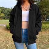 Maxbell 5xWomen's Solid color Cotton Blend Zipper Hoodie Jacket loose Top Black M