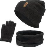 Maxbell 3xWomen Winter Beanie Hat Scarf Hat Knitted Gloves Fleece Lining numb gray