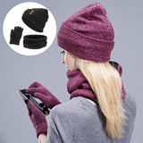 Maxbell 3xWomen Winter Beanie Hat Scarf Hat Knitted Gloves Fleece Lining numb gray