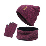 Maxbell 3xWomen Winter Beanie Hat Scarf Hat Knitted Gloves Fleece Lining Rose red