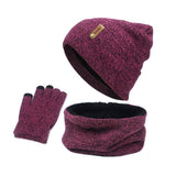 Maxbell 2xWomen Winter Beanie Hat Scarf Hat Knitted Gloves Fleece Lining Rose red