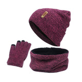 Maxbell 2xWomen Winter Beanie Hat Scarf Hat Knitted Gloves Fleece Lining Rose red