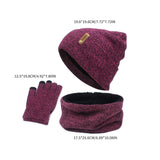 Maxbell 2xWomen Winter Beanie Hat Scarf Hat Knitted Gloves Fleece Lining Rose red