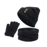 Maxbell 4xWomen Winter Beanie Hat Scarf Hat Knitted Gloves Fleece Lining Black