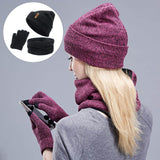 Maxbell 3xWomen Winter Beanie Hat Scarf Hat Knitted Gloves Fleece Lining Black