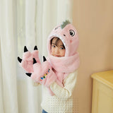 Maxbell Adorable 3-in-1 Winter Beanie Hat Scarf Gloves for Children Boys Girls Pink
