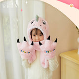 Maxbell Adorable 3-in-1 Winter Beanie Hat Scarf Gloves for Children Boys Girls Pink