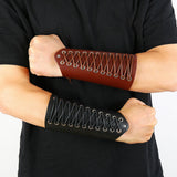 Maxbell 4xLeather Gauntlet Wristband Lace up Wrist Guard for Men Women Cosplay Brown