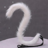 2Pcs Cat Ears and Tail Set Faux Fur Long Tail for Anime Cosplay Costume Kits White