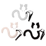 2Pcs Cat Ears and Tail Set Faux Fur Long Tail for Anime Cosplay Costume Kits White