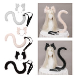 2Pcs Cat Ears and Tail Set Faux Fur Long Tail for Anime Cosplay Costume Kits White