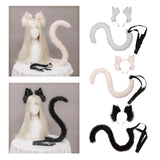 2Pcs Cat Ears and Tail Set Faux Fur Long Tail for Anime Cosplay Costume Kits White