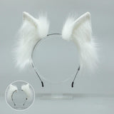 2Pcs Cat Ears and Tail Set Faux Fur Long Tail for Anime Cosplay Costume Kits White