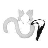 2Pcs Cat Ears and Tail Set Faux Fur Long Tail for Anime Cosplay Costume Kits White