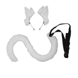 2Pcs Cat Ears and Tail Set Faux Fur Long Tail for Anime Cosplay Costume Kits White