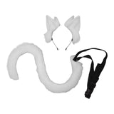 2Pcs Cat Ears and Tail Set Faux Fur Long Tail for Anime Cosplay Costume Kits White