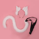 2Pcs Cat Ears and Tail Set Faux Fur Long Tail for Anime Cosplay Costume Kits White