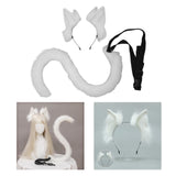 2Pcs Cat Ears and Tail Set Faux Fur Long Tail for Anime Cosplay Costume Kits White