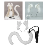 2Pcs Cat Ears and Tail Set Faux Fur Long Tail for Anime Cosplay Costume Kits White