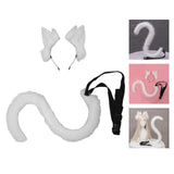 2Pcs Cat Ears and Tail Set Faux Fur Long Tail for Anime Cosplay Costume Kits White