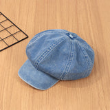 Maxbell 2xDenim Cotton Newsboy Hat Soft 8 Panels Baker Boy Beret Flat Caps Vintage LIght Blue