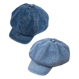 Maxbell 2xDenim Cotton Newsboy Hat Soft 8 Panels Baker Boy Beret Flat Caps Vintage LIght Blue