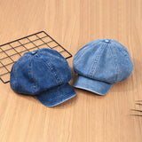 Maxbell 2xDenim Cotton Newsboy Hat Soft 8 Panels Baker Boy Beret Flat Caps Vintage LIght Blue