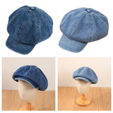 Maxbell 2xDenim Cotton Newsboy Hat Soft 8 Panels Baker Boy Beret Flat Caps Vintage LIght Blue