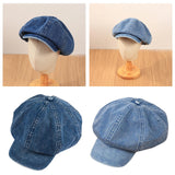 Maxbell 2xDenim Cotton Newsboy Hat Soft 8 Panels Baker Boy Beret Flat Caps Vintage LIght Blue