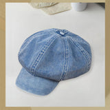 Maxbell 2xDenim Cotton Newsboy Hat Soft 8 Panels Baker Boy Beret Flat Caps Vintage LIght Blue