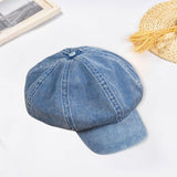 Maxbell 2xDenim Cotton Newsboy Hat Soft 8 Panels Baker Boy Beret Flat Caps Vintage LIght Blue