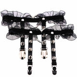 Maxbell 2xPunk Leg Rings Garters Leather Rivets Thigh Party Harness Garter Belts Black