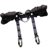 Maxbell 5xPunk Leg Rings Garters Leather Rivets Thigh Party Harness Garter Belts Black