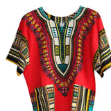 Maxbell 2xUnisex African Dashiki Shirt V Neck Short Sleeve Comfortable Summer Wear One Size  Red