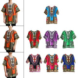 Maxbell 2xUnisex African Dashiki Shirt V Neck Short Sleeve Comfortable Summer Wear One Size  Red