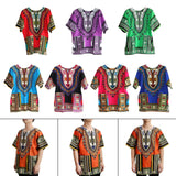 Maxbell 3xUnisex African Dashiki Shirt V Neck Short Sleeve Comfortable Summer Wear One Size  Red