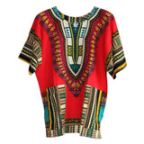 Maxbell 3xUnisex African Dashiki Shirt V Neck Short Sleeve Comfortable Summer Wear One Size  Red