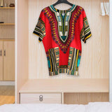 Maxbell 2xUnisex African Dashiki Shirt V Neck Short Sleeve Comfortable Summer Wear One Size  Red