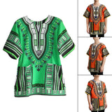 Maxbell 3xUnisex African Dashiki Shirt V Neck Short Sleeve Comfortable Summer Wear One Size  Green