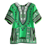Maxbell 3xUnisex African Dashiki Shirt V Neck Short Sleeve Comfortable Summer Wear One Size  Green