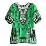 Maxbell 2xUnisex African Dashiki Shirt V Neck Short Sleeve Comfortable Summer Wear One Size  Green