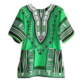 Maxbell 3xUnisex African Dashiki Shirt V Neck Short Sleeve Comfortable Summer Wear One Size  Green