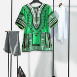 Maxbell 3xUnisex African Dashiki Shirt V Neck Short Sleeve Comfortable Summer Wear One Size  Green