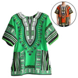 Maxbell 3xUnisex African Dashiki Shirt V Neck Short Sleeve Comfortable Summer Wear One Size  Green
