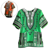 Maxbell 3xUnisex African Dashiki Shirt V Neck Short Sleeve Comfortable Summer Wear One Size  Green