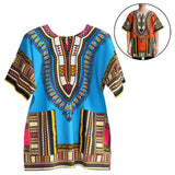 Maxbell 2xUnisex African Dashiki Shirt V Neck Short Sleeve Comfortable Summer Wear One Size  Light Blue